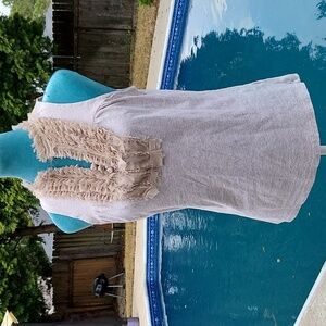 Beige Sleeveless Top with Ruffle Detail